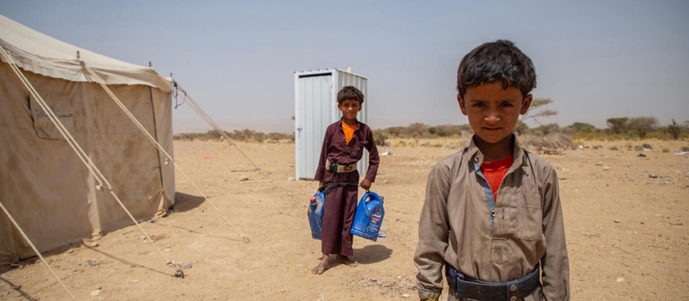 Ali 12 years old, and his brother Mohammad, 6 years old in one of the IDPs camp in Al Jawf Governorate, Yemen.