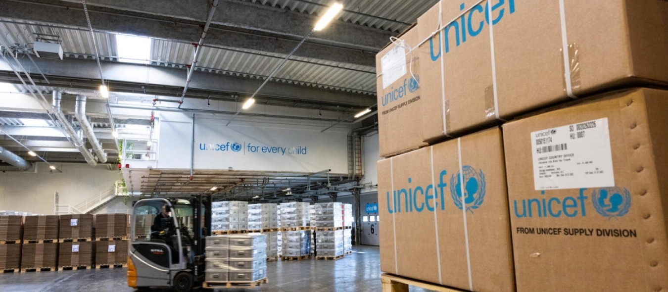 Life-saving supplies are packed in emergency kits to be dispatched from the UNICEF Global Supply Hub in Copenhagen, Denmark.